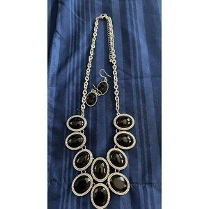 SilverTone  And Black Necklace And Earring Set 16 “ Adjustable